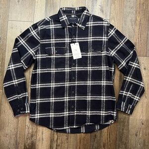 Denim & Flower Long Sleeve Button Down Shirt Plaid Flannel Navy Mens XL NWT